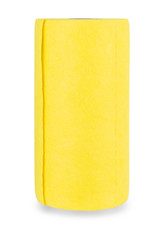 Top view of yellow felt fabric roll isolated on white.