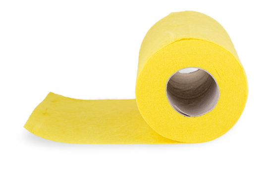 Top View Of Yellow Felt Fabric Roll Isolated On White Background.