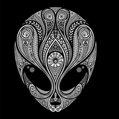 Abstract vector silhouette of an alien from patterns on a black background