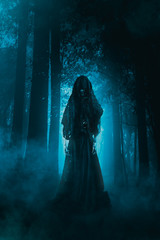 scary ghost lurking in the woods / high contrast image