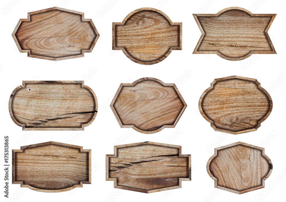 Poster wooden sign isolated on white background, with objects clipping path for design work