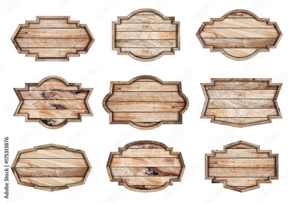 Aufkleber Wood sign isolated on white background, With objects clipping path for design work