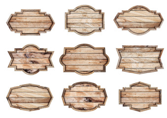Wood sign isolated on white background, With objects clipping path for design work