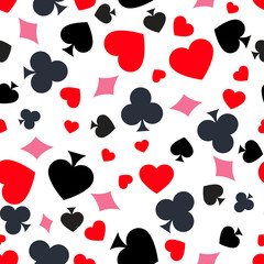 Seamless pattern from the symbols of a deck of cards. Background for poker and casino.