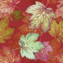 Leaves seamless pattern. Watercolor background.
