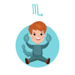 Cute little boy as Scorpio astrological sign, horoscope zodiac character colorful cartoon vector Illustration