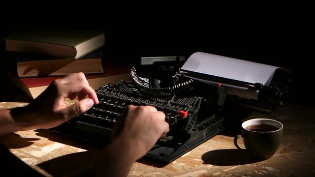 Writes typing a typewriter at night creates a new novel