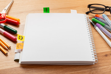 school and office supplies. school background.