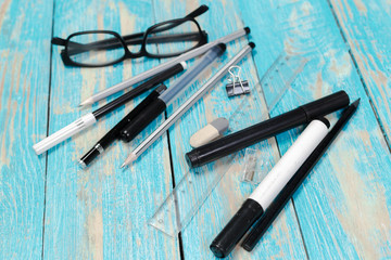 School office supplies on a table