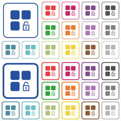 Unlock component outlined flat color icons