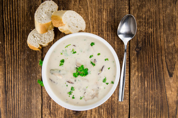 Portion of Porcini Soup, selective focus