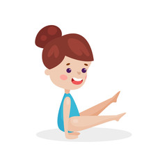 Cute little girl performing gymnastic exercise, young gymnasts doing rhythmic gymnastics colorful vector Illustration