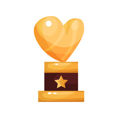 Golden heart award, trophy statuette cartoon vector Illustration