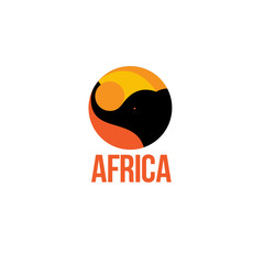 Africa logo. Elephant emblems. Silhouette of an elephant with letters on a circle.