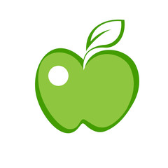 An apple is a flat illustration. Green apple with a leaf icon.
