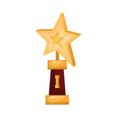 Golden star award, golden first place prize cartoon vector Illustration