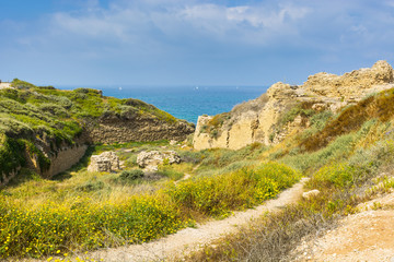 Fototapeta na wymiar Fortress on the shore in Israel
