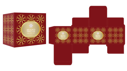 Packaging design, red and gold luxury box design template and mockup box. illustration vector