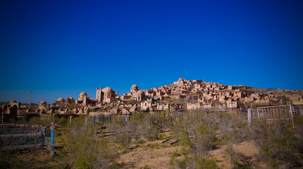 Fototapeta na wymiar Panorama view to Mizdakhan cemetery at khodjeyli, Karakalpakstan, Uzbekistan
