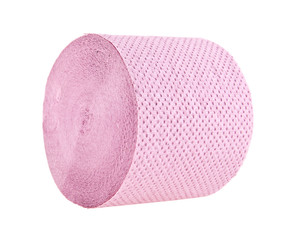 pink toilet paper isolated on white background close-up