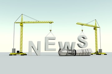 Fototapeta premium News building concept crane white background 3d illustration