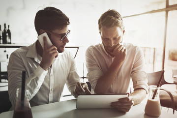 Busy business people working on break