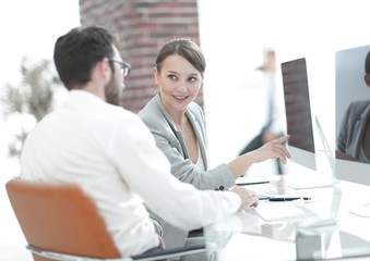 Fototapeta premium office workers discuss the current problems