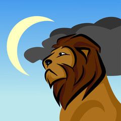 heaf elegant lion with moon
