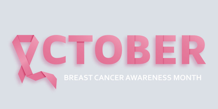 Breast cancer awareness month background with pink ribbon and text October. Vector illustration - Powered by Adobe