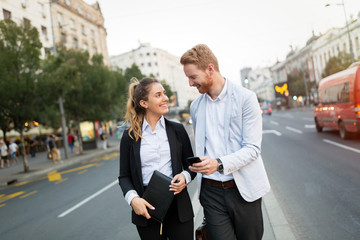 Business colleagues on city streets