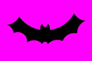 Flying bat silhouette isolated on violet. Vector illustration.