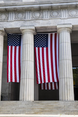 Detail of big USA flags in General Grant National Memorial in Riverside Park in the Morningside Heights neighborhood of Upper Manhattan in New York City