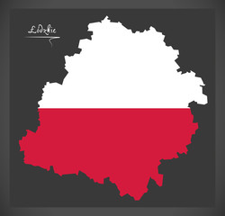 Lodzkie map of Poland with Polish national flag illustration
