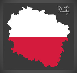 Obraz premium Kujawsko - Pomorskie map of Poland with Polish national flag illustration