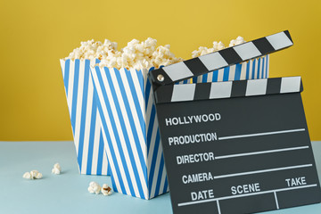 blue popcorn boxes on bright background