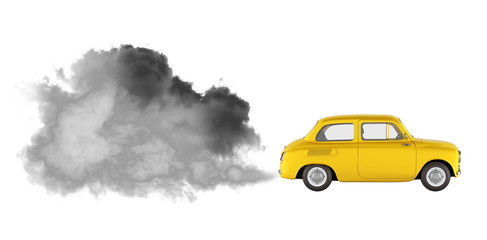 concept of pollution by exhaust gases the car releases a lot of smoke on white background without shadow 3d render