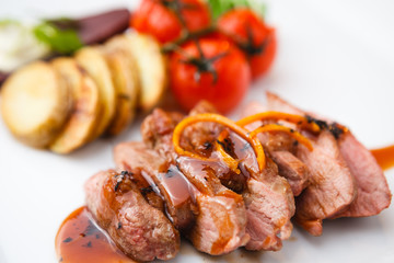 Roasted duck with pear