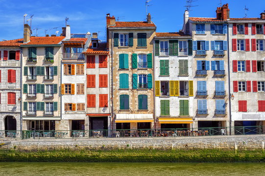 Colorful traditional facades in Bayonne, France