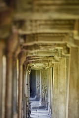 Ancient stone corridor at Angkor Wat