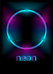 Neon abstract round. Glowing frame. Design element for your ad, banner.