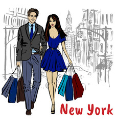 Young man and woman in New York