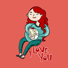 I love you. Pregnant girl. Future mom and her baby. 