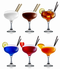 alcohol cocktail set on a white with fresh summer fruits