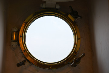 Porthole from the inside on a ship