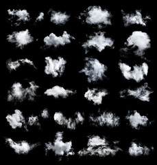 Set of clouds on black background