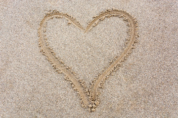 Heart drawn in the sand from above