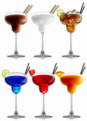 alcohol cocktail set on a white with fresh summer fruits