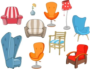 Küchenrückwand glas motiv Set of Illustration chairs and armchairs  for  Computer Games © liusa