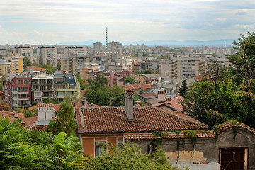 Fototapeta na wymiar Landscape of Plovdiv from one of its six hills, Bulgaria