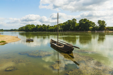 Old boat on the Garonne, a great French river, at this small town near Marmande, Couthures-sur-Garonne, Lot-et-Garonne, France